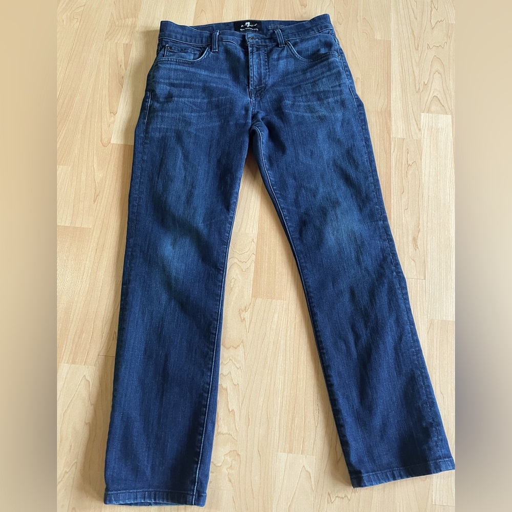 Womens 7 for All Mankind Slimmy Luxe Performance Dark Wash Straight Leg Jeans